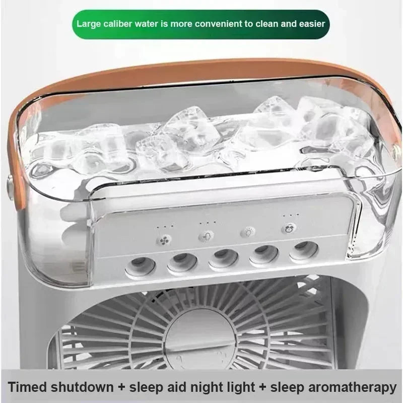 Summer Cooling Fan 3 In 1 Portable Desktop Humidifier USB Mini Air Conditioners Night Light Water Mist For Home, Office