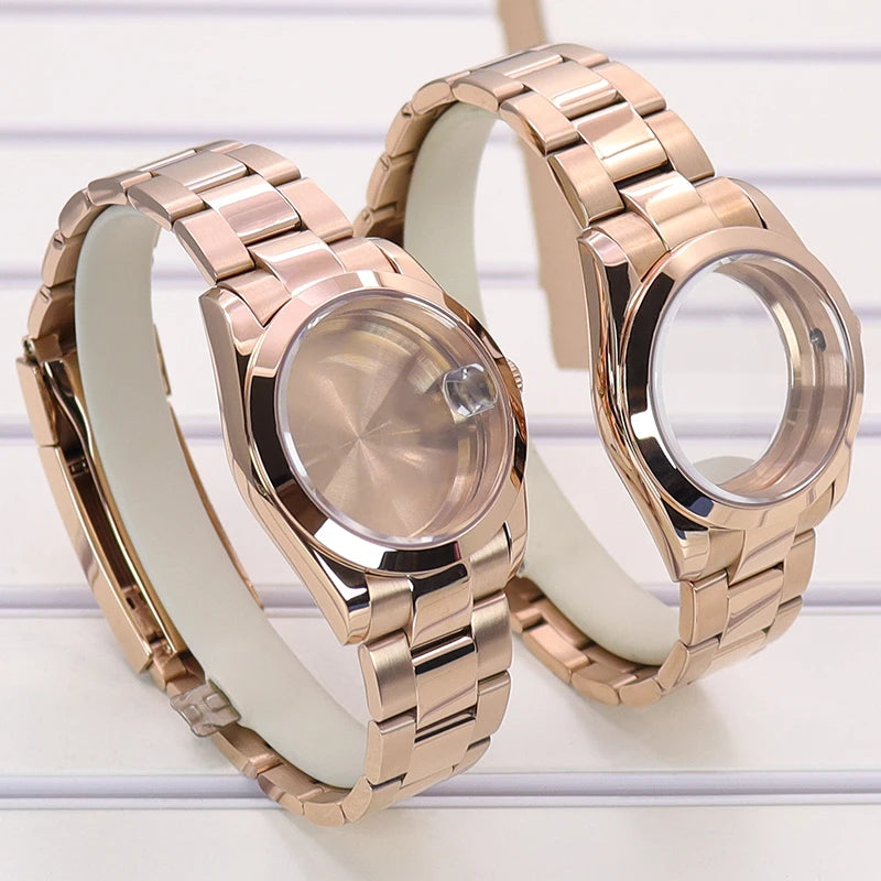 Fenya 36mm 40mm Men Watch Case Pvd Rose Gold Bracelet Sapphire For Explorer Seiko NH35 NH36 4R36 8215 Movement 28.5mm Dial 10ATM