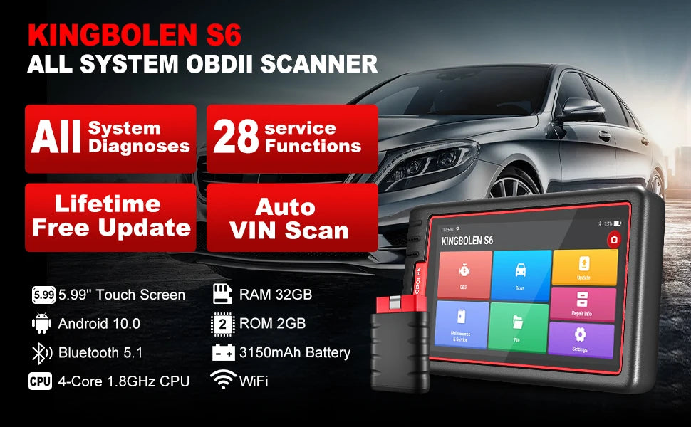 KINGBOLEN S6 OBD2 Scanner All System Car Diagnostic Tools 28 Service BMS/TPMS/ABS CANFD FCA AutoAuth Lifetime Free Update