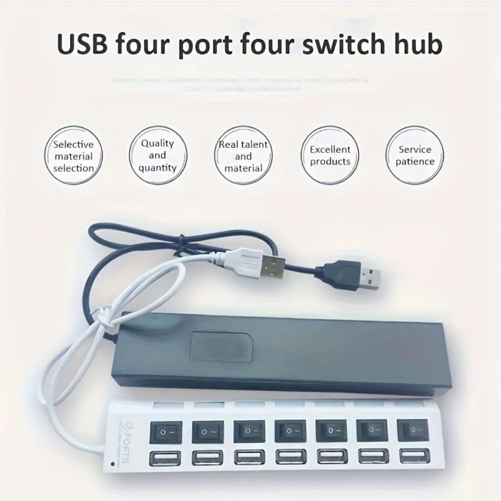 USB 2.0 Hub 4/7 Port Splitter Power Adapter With ON/OFF Switch Multiple Expander HUB For PC Laptop MacBook Desktop Accessories