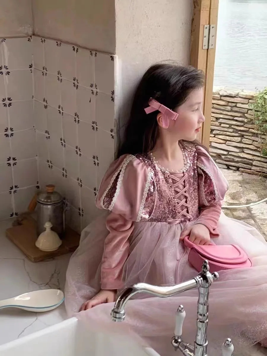 Girls Dress 2023 Spring  Autumn New Western Style Children Trendy Birthday  Little Girl Princess Dress