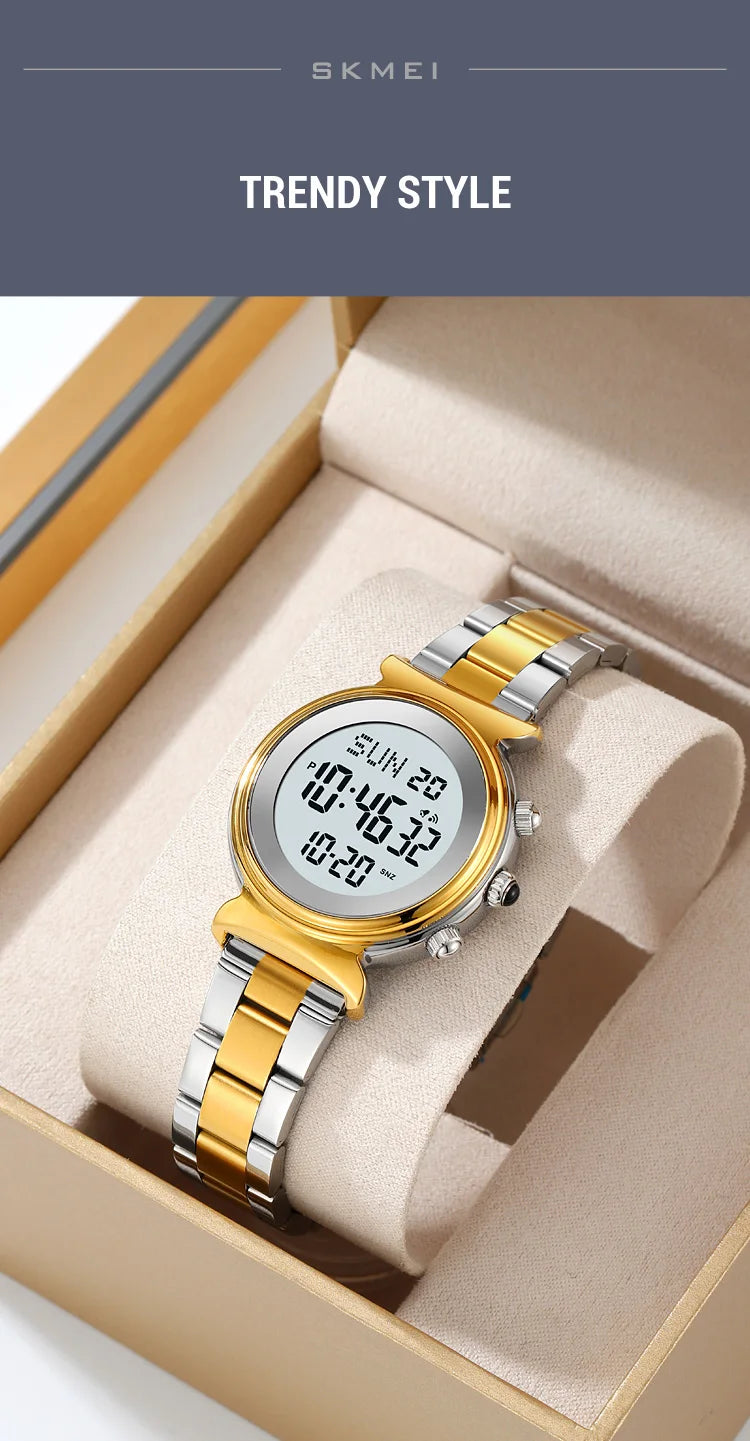 SKMEI Fashion Women's Alloy Digital Business Watch Waterproof Steel Strap Women Watch Simple Exquisite Silver Watch with 2408