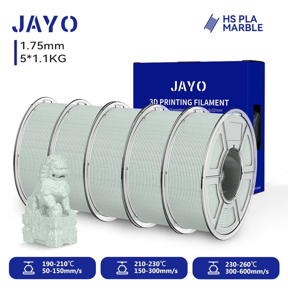 JAYO 5Rolls 3D High Speed Marble PLA/HS Matte PETG/HS PLA Filament 600mm/s High Speed 3D Printer Non-toxic Filament 1.1KG/roll