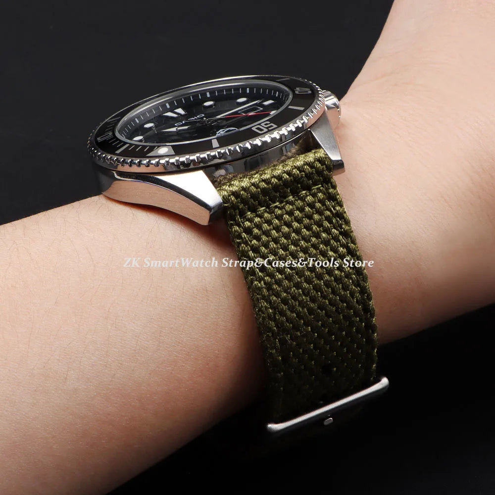 Genuine Linen Nylon Watch Strap 20mm 22mm for Omega Business Cotton Fabric Bracelet Breathable Woven Sports Strap for Men Women