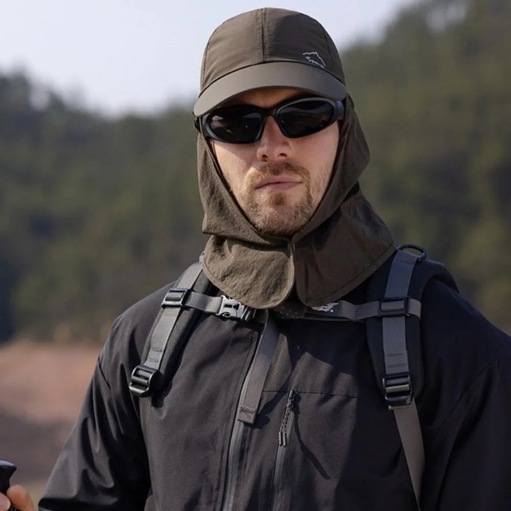 Portable Face Mask Man Sun Hat Mesh Breathable Sun-cream Bucket Hat Detachable Shawl Wide Brim Outdoor Fishing Cap Man Woman