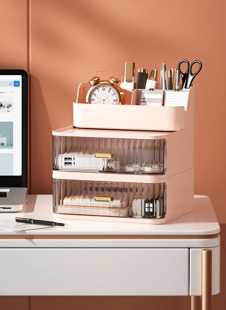 Luxury Makeup Organizer Cosmetic Storage Box Drawer Type Lipstick Skincare Makeup Brush Holder Desktop Make Up Container