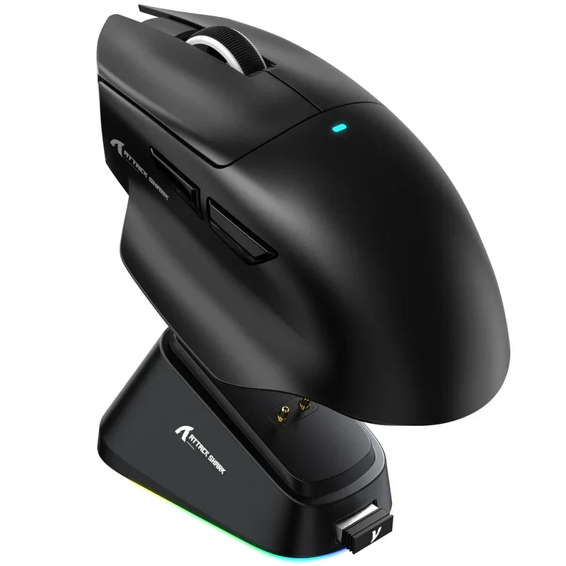 V6 ATTACK SHARK 25000DPI Wireless Mouse,Bluetooth Tri-Mode Connection,Touch Magnetic Charging Base , Macro Gaming Mouse