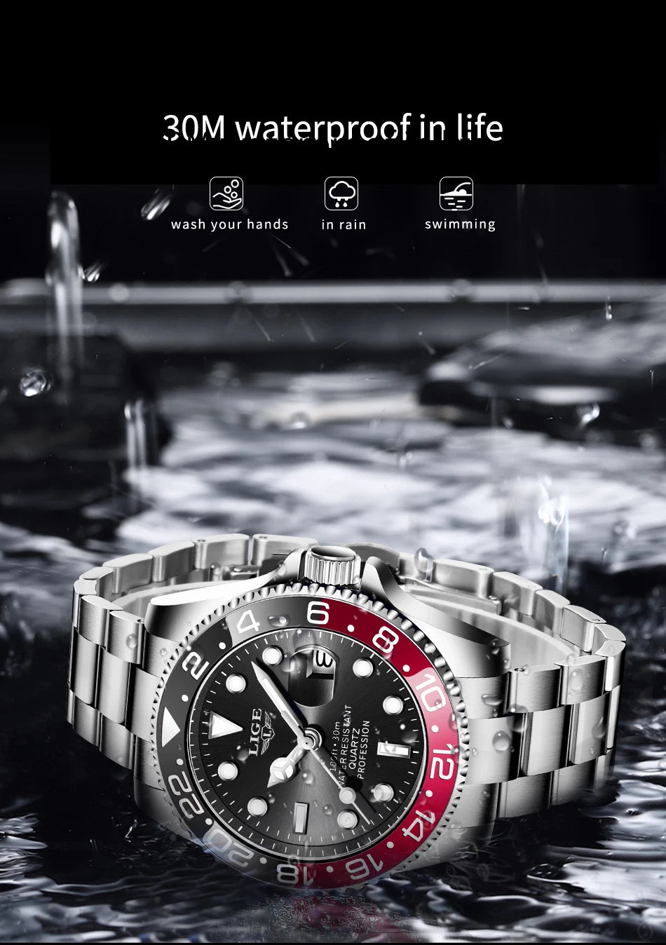 LIGE Top Brand Fashion Mens Watch Business Luxury Quartz Wristwatches Luminous Waterproof Steel Sports Watches Mens Gifts Reloj
