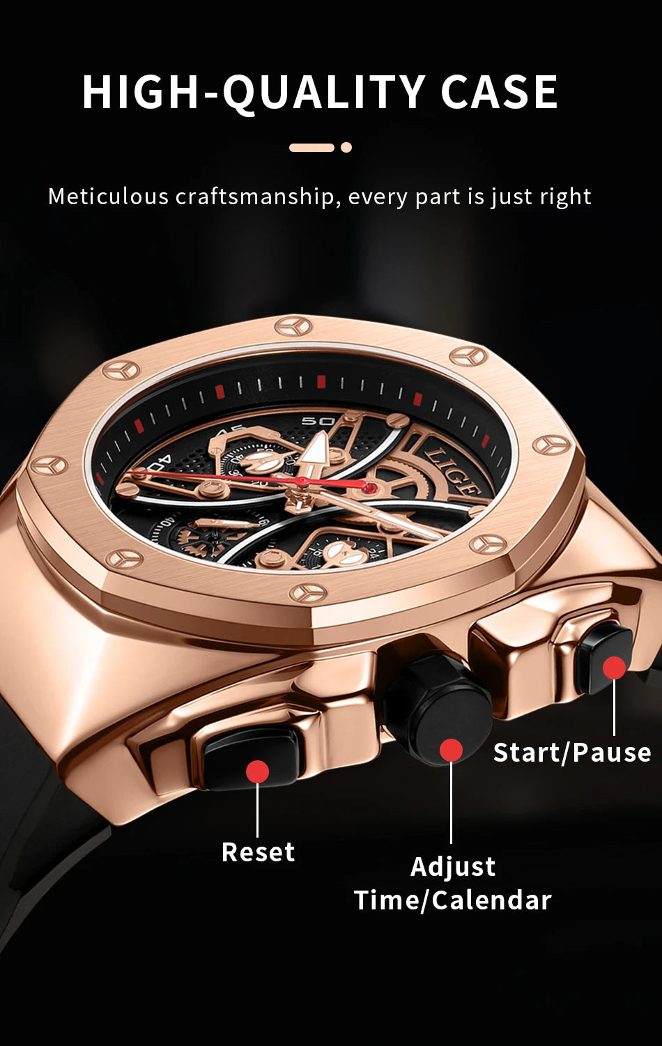 LIGE Mens Watches Top Brand Luxury Fashion Waterproof Watch For Men Silicone Sport Military Chronograph Wristwatch Montre Homme