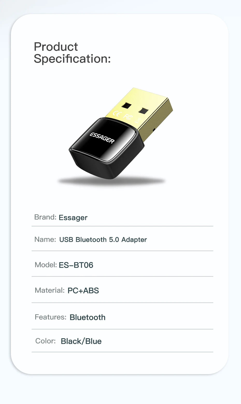 Essager Wireless USB Bluetooth 5.0 Adapter Dongle Mini Car Music AUX Audio Receiver Transmitter For PC Laptop Mouse Earphone HOT