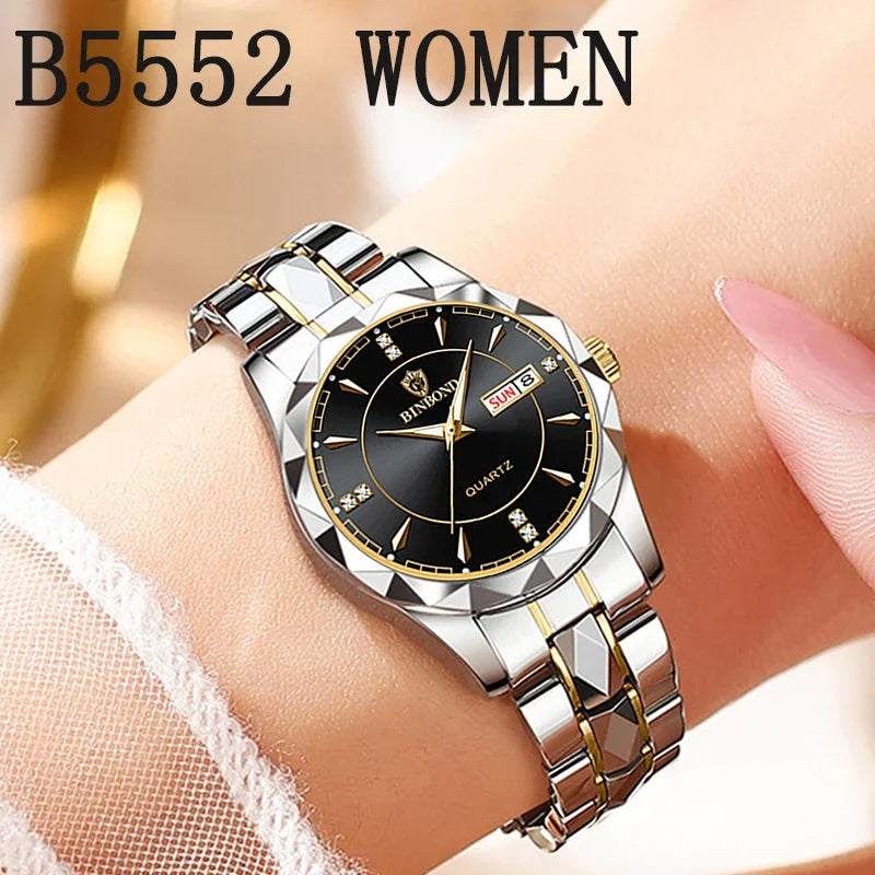 BINBOND B5552 New Luxury Brand Quartz Women's Watches 30M Waterproof Luminous Date Wristwatch Fashion Business Womens Watches