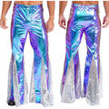 Mens Shiny Metallic 70s Disco Pants Hippie Vintage Costume Dance Rave Nightclub Sequins Bell Bottoms Club Party Flared Pants