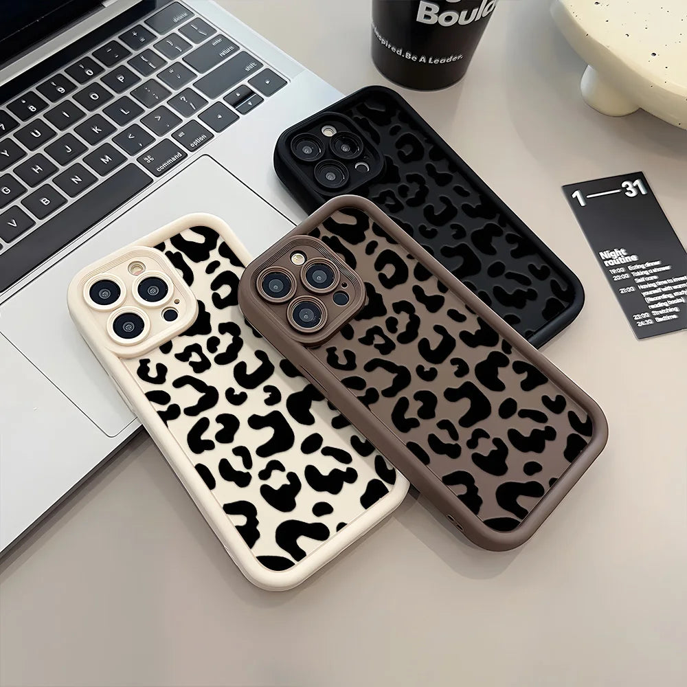 INS Leopard Print Phone Case For iPhone 11 13 12 14 15 16 Pro Max Funda iPhone XR XS Max X 7 8 Plus SE 2020 Silicone Soft Cover