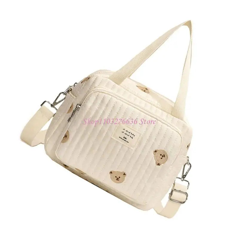 R6FD Lovely Baby Diaper Bag with Floral/Animal Embroidery, Fashionable Shoulder Bag Organiser Case Container for Busy Parents