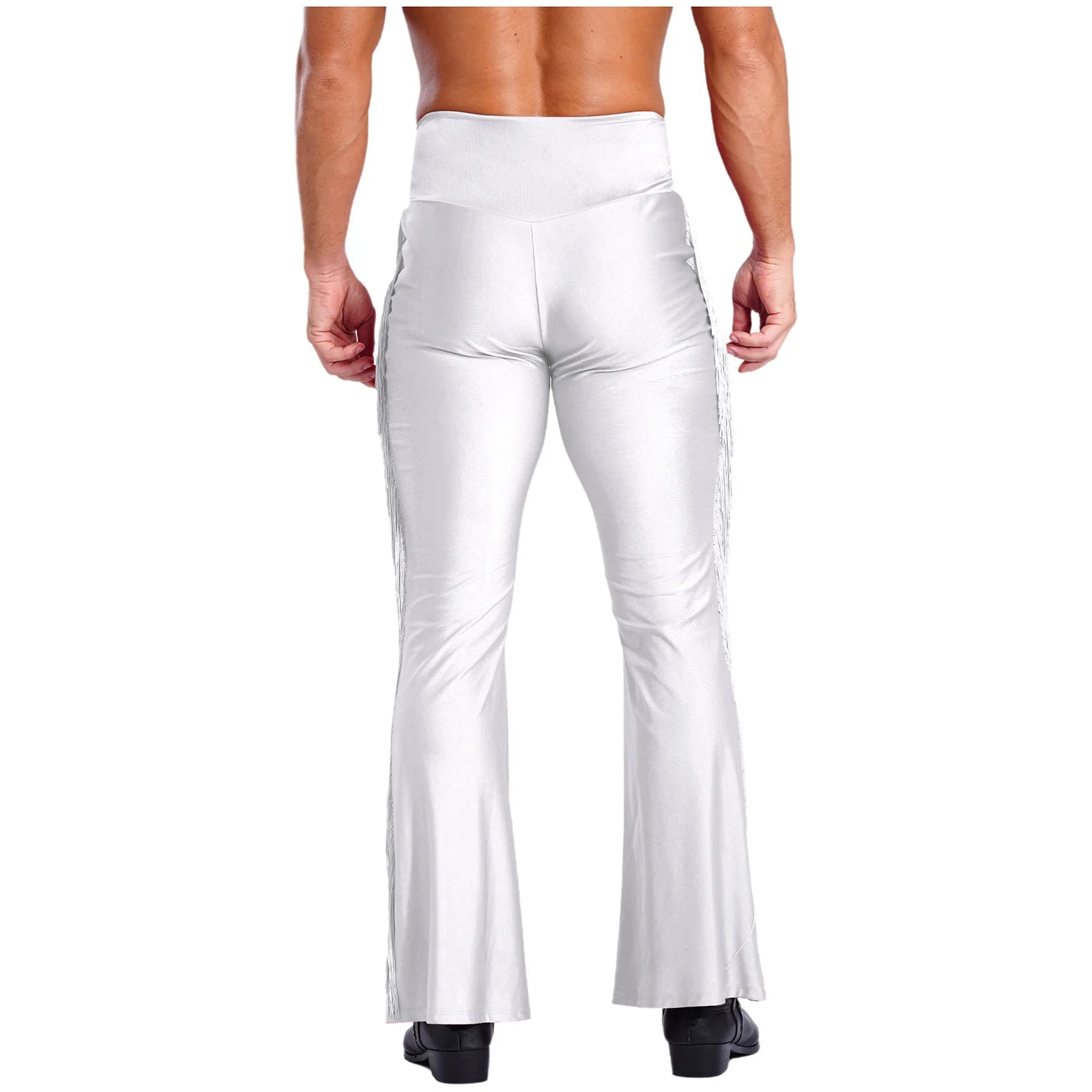 Mens Tassel Flared Pants Vintage Bell-Bottom High Waist Trousers for Jazz Latin Dance Stage Performance Club Disco Party Costume
