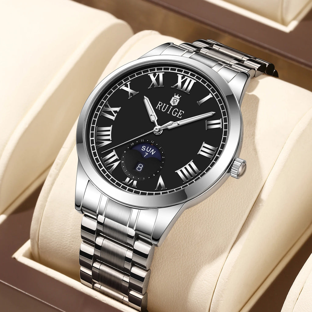 RUIGE hollowed out weekly calendar men's fully automatic mechanical watch stainless steel men's luminous waterproof watch