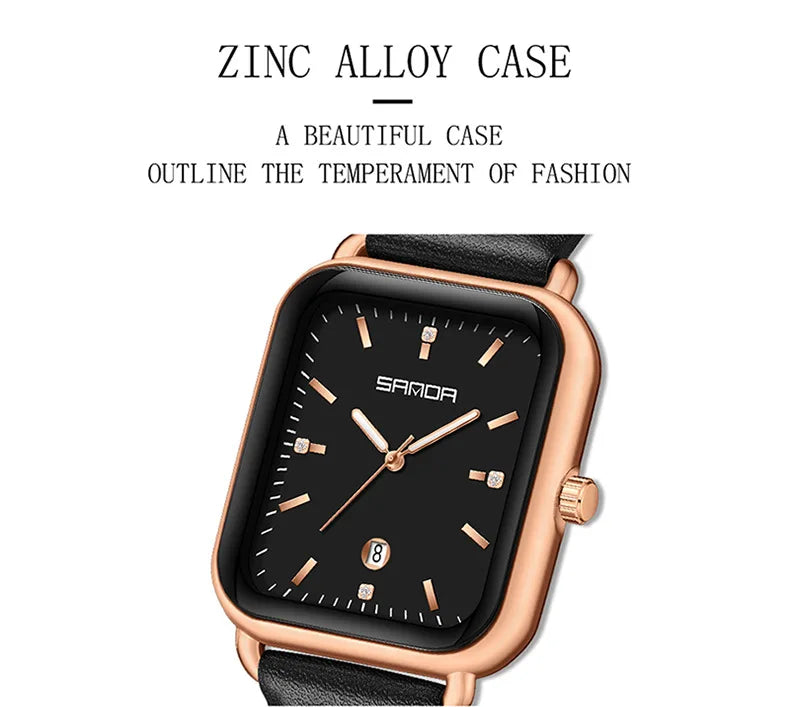 SANDA 1134 Women's Square Quartz Watch Black Fashion Crystal Waterproof Date Pointer Wristwatches for Ladies Watches Gift