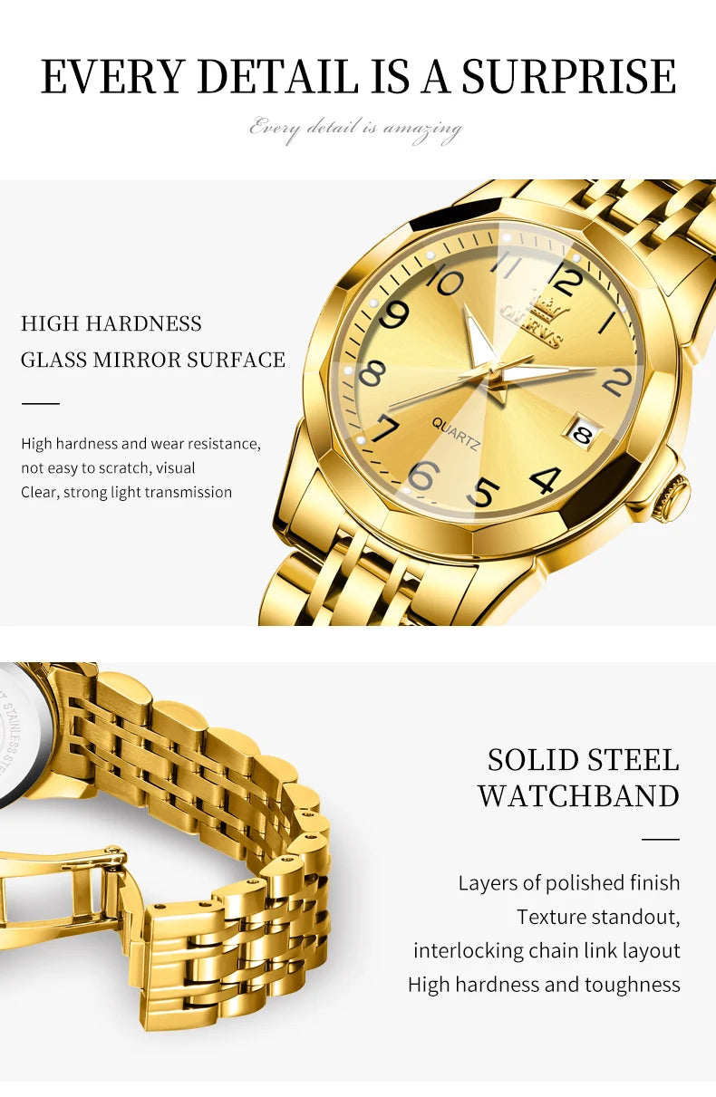 OLEVS 9970 Original Fashion Brand Quartz Couple Watch Luxury Stainless Steel Waterproof Glow Men's and Women's Gift Set Watch