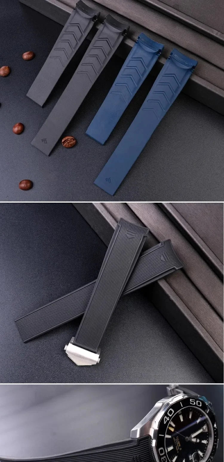 Rubber Silicone Watch Strap For Tag Heuer CARRERA AQUARACER 300 WAY201A WAY211C Black Blue Watch bracelet 20mm 22mm