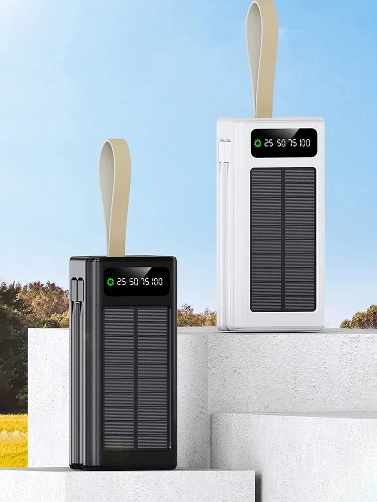 VIVO 500000mAh Solar Power Bank High-capacity Built-in 4 Cables External Battery LED Light PowerBank for iPhone Samsung