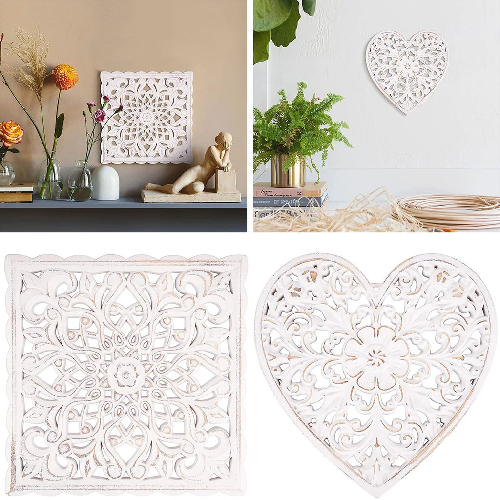 Hollow Carved Wooden Wall Decor Floral Wall Panel Hanging Decor Carved Hanging Ornaments Old Decorative Background Wall Hanging