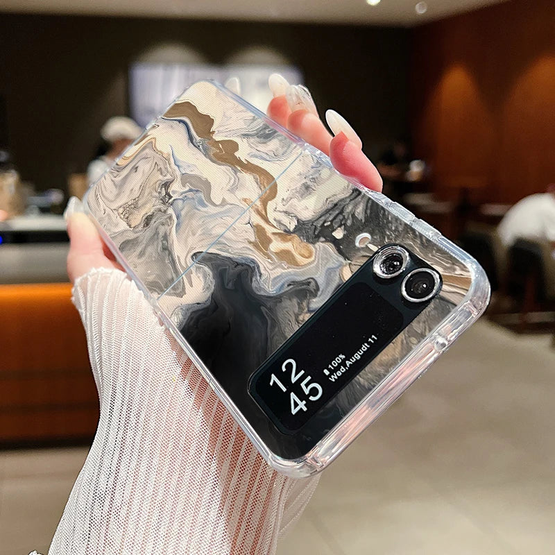 For Samsung Galaxy Z Flip 7 6 5 4 3 Case Watercolor Marble Pattern Hard Clear Folding Cover For Samsung Z Flip6 Flip5 Flip7