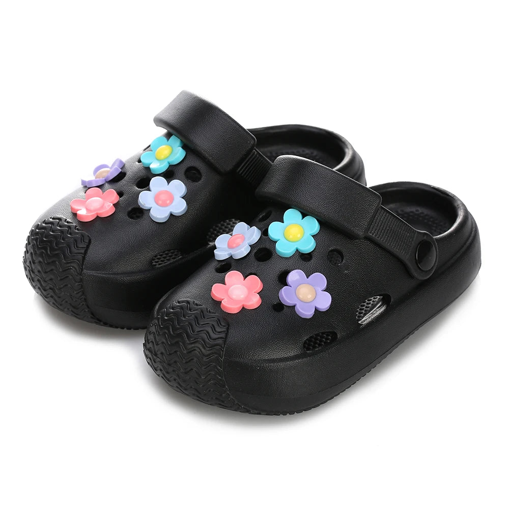 Summer Kids Home Slippers Children's Shoes Slippers Soft Anti-Skid Flower DIY Hole Shoes for Boys Girls Beach Shoes