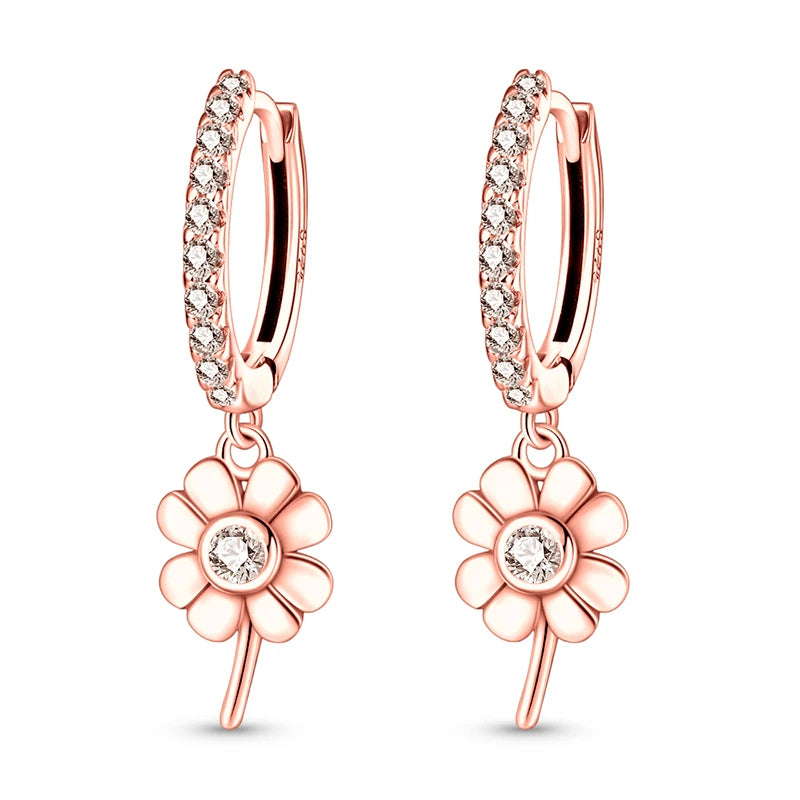 Hot Sale 925 Sterling Silver Spring Zircon Sunflower Stud Earrings For Women 2023 Trending Fashion Jewelry mother's day gift