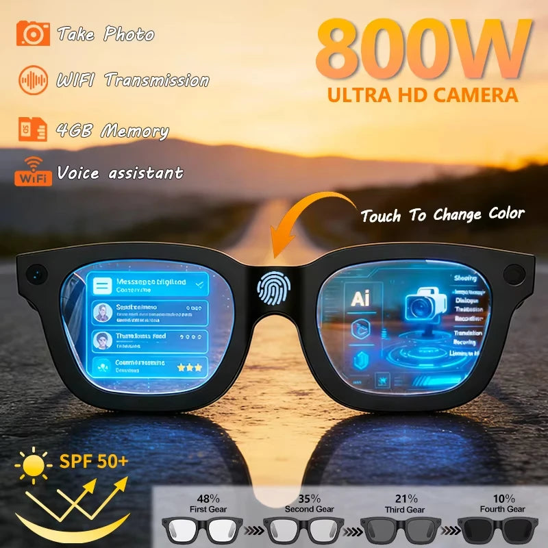 2026 AI Smart Glasses: AI Voice Translation, Video, Bluetooth Call, Music Touch Photochromic Lenses Hands-free, Universal Gift