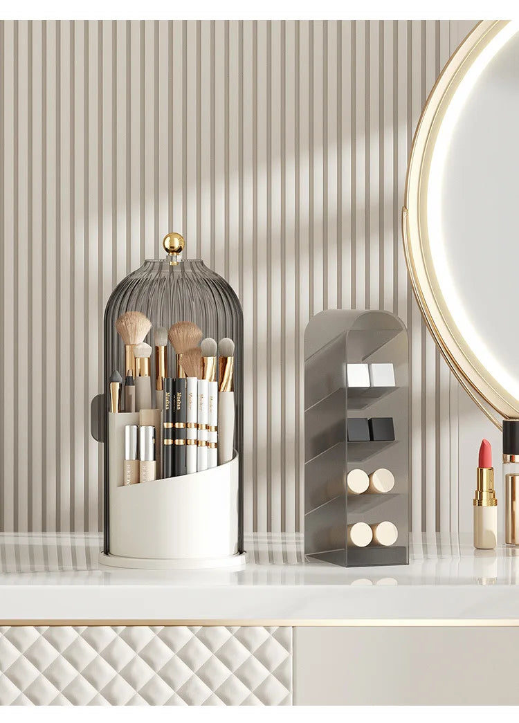 360° Rotating Make Up Organizer With Lid Luxury Cosmetic Brushes Holder Lipstick Eyebrow Pencil Holder Eye Shadow Storage Box