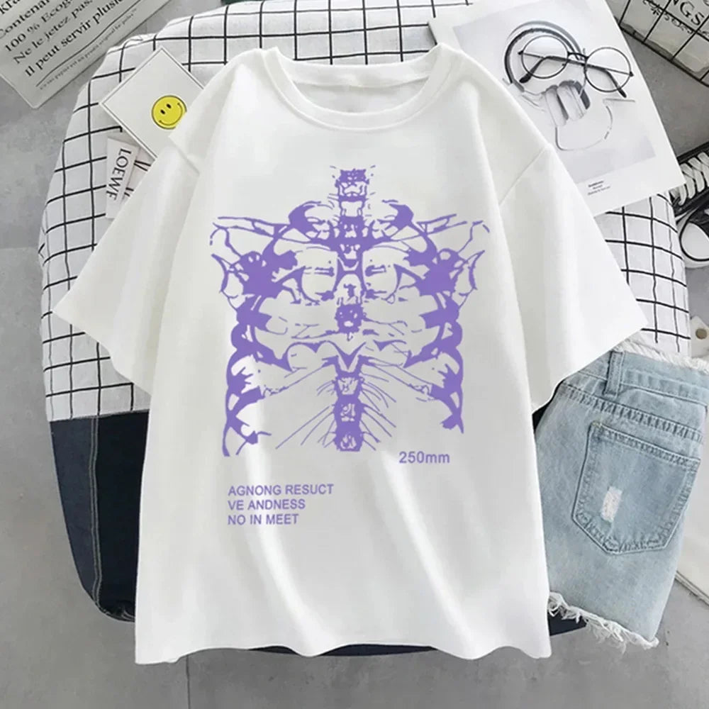 Y2k Harajuku Skeleton Print T-shirts for Gothic Hip Hop Streetwear Men Women T Shirt Summer Black Goth Clothes Short Sleeve Tees