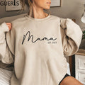 Mama Est Sweatshirt Custom Mama Est 2025 Sweatshirt Custom Mom Sweatshirts Women Hoodies Long Sleeve Crewneck Sweater Mom Gift