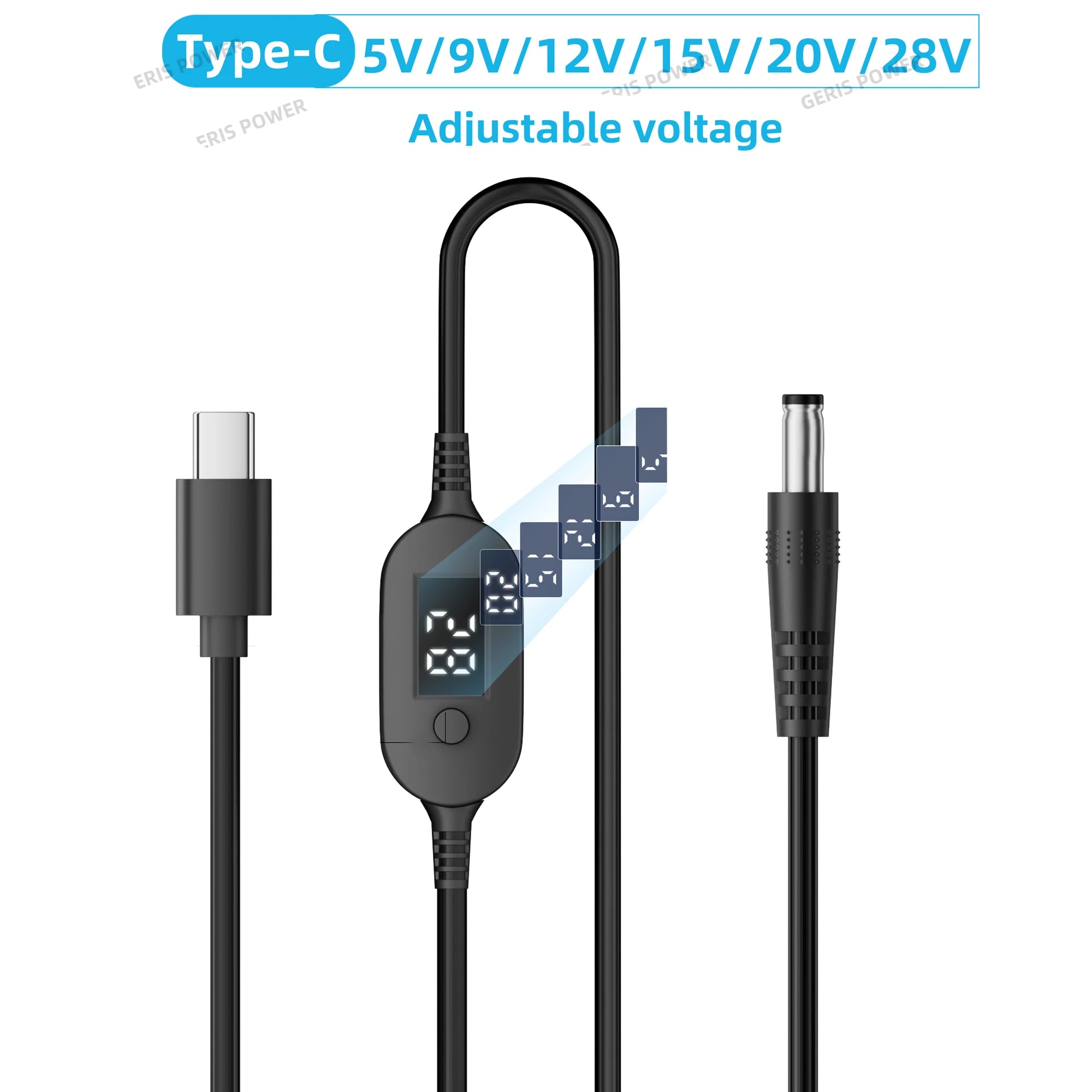 USB-C to DC Boost Converter Cable Type C to 5V 9V 12V 15V 20V 28V Adjustable Voltage Adapter Cord for Laptop Wireless Router TV