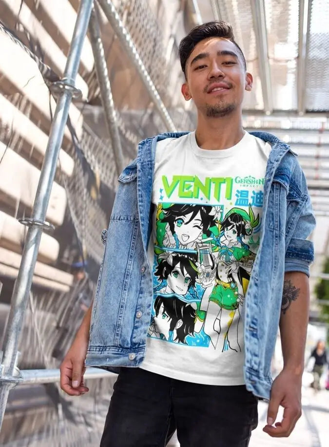Genshin Impact Venti Dvalin T-shirt Anime Unisex Harajuku T-Shirt Tee ALL SIZES
