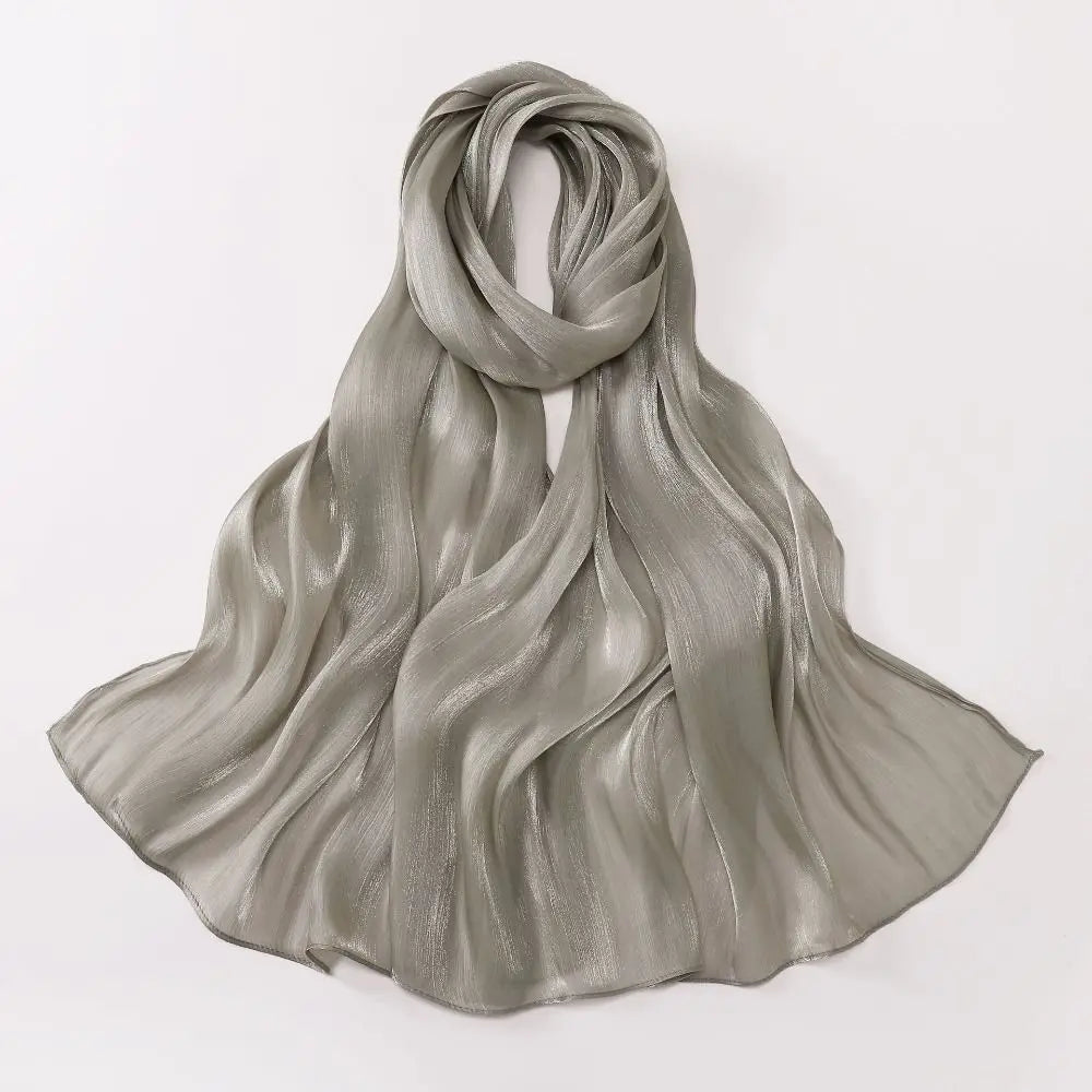 Fashion Solid Color Silk Scarf Chiffon Shining Chiffon Hijab Veil Soft Long Sunscreen shawl Outdoor