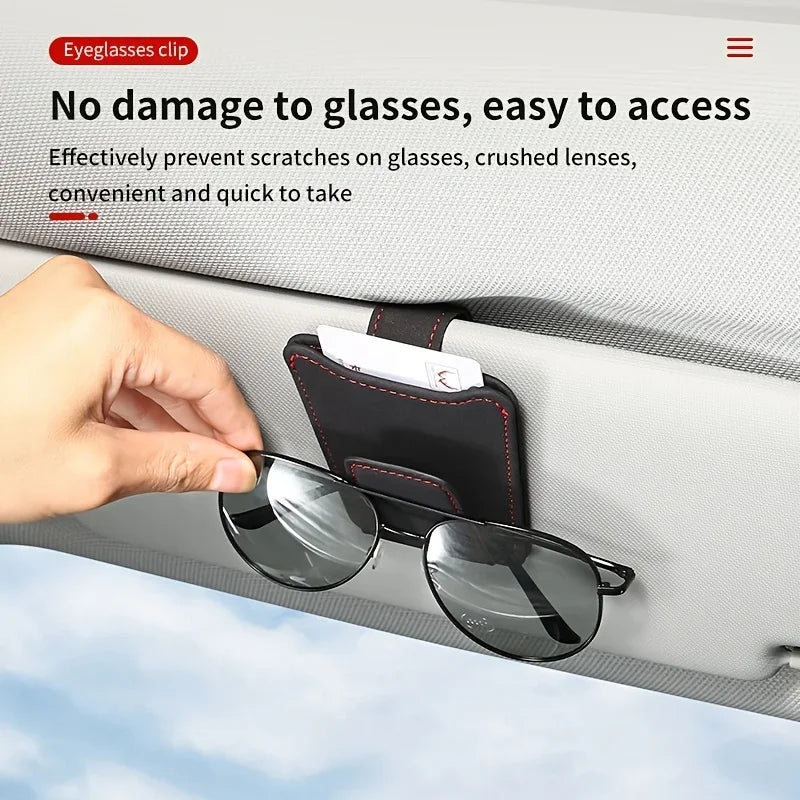 Sunglass Holder For Car Sun Visor, Suede Leather Glasses Eyeglass Hanger Clip Car Sunglasses Holder Ticket Card Clip Accessories