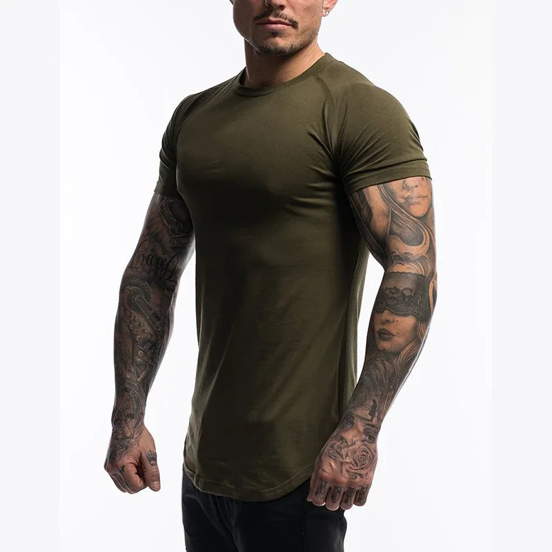 Summer Solid Short Sleeve T Shirt Men Cotton Sports Fitness T-shirt Men Bodybuilding Tshirt Round Hem Streetwear Tee Shirt homme