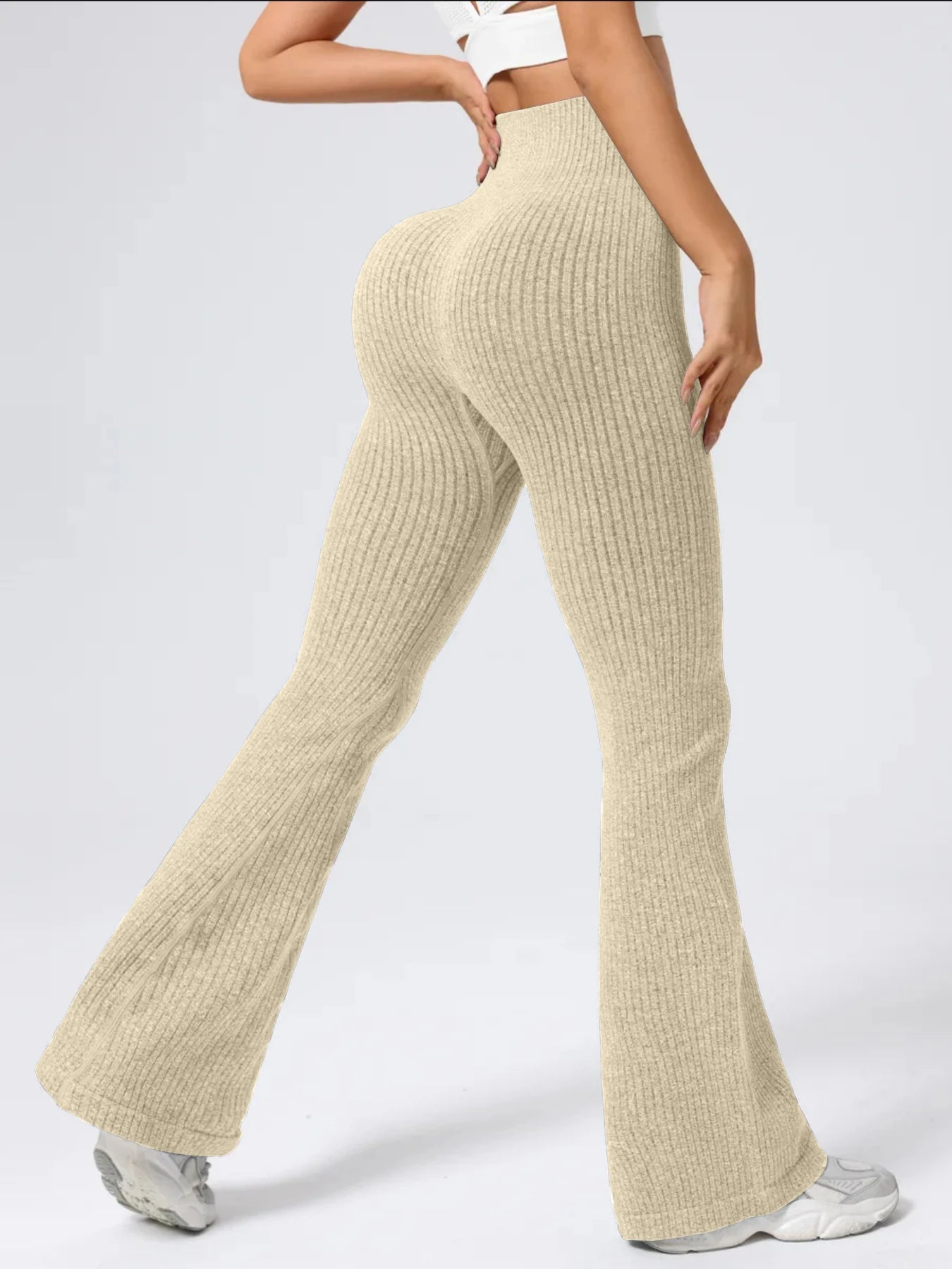 High-waisted tapered flared yoga pants, high-waisted butt-lifting fitness leggings, peach-shaped butt sports long pants, wide-le