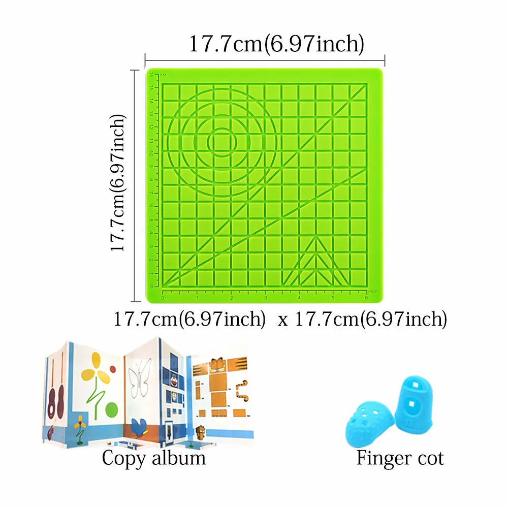3D Printing Drawing Pen Silicone Design Pad with Basic Stencil Comes with 2 Silicone Finger Cots Excellent 3D Pen Drawing Tool
