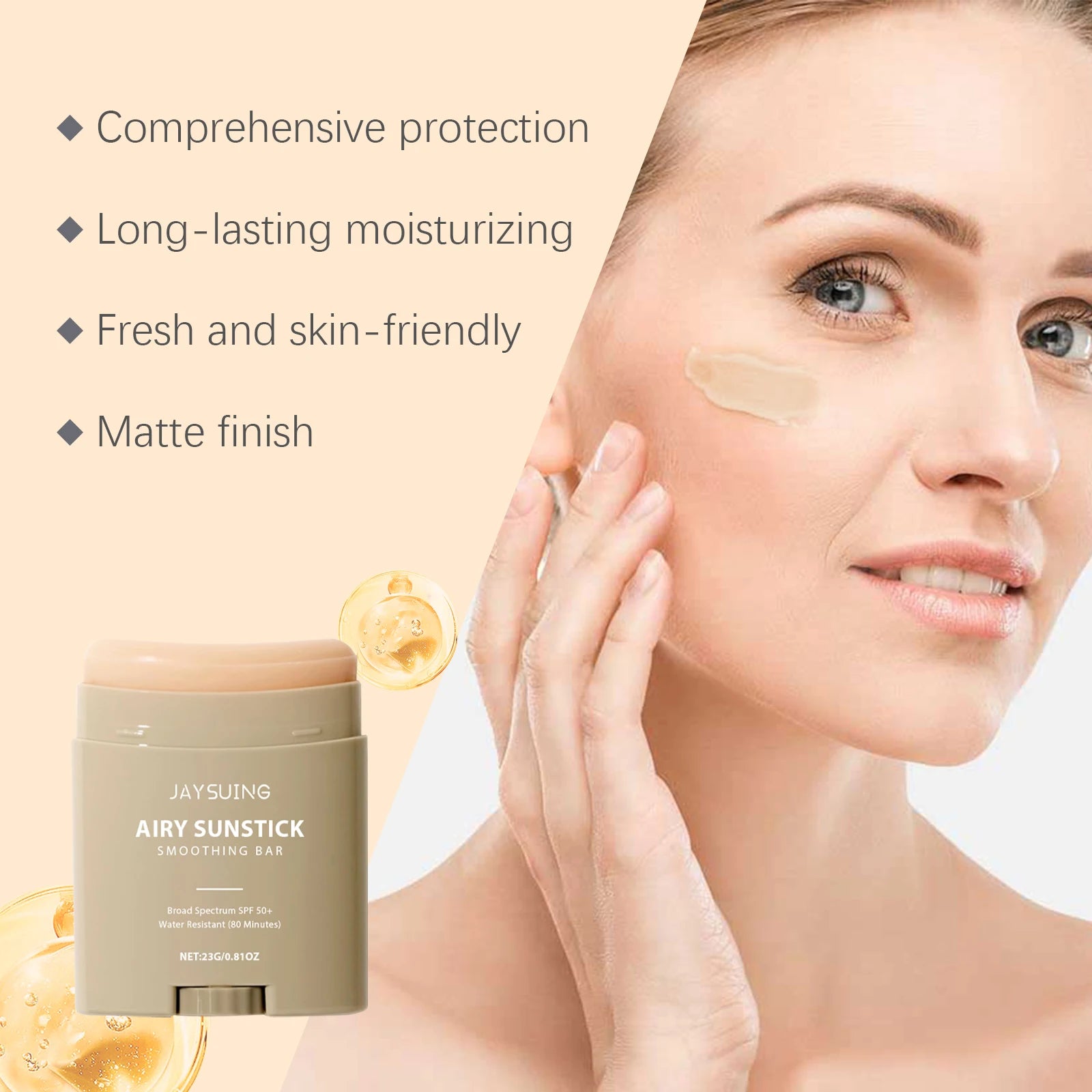 Face Cream Stick Moisturizing Facial Body Sunscreen Matte Sun Stick SPF 50+ UV Protective Cream Refreshing Hydrating Waterproof