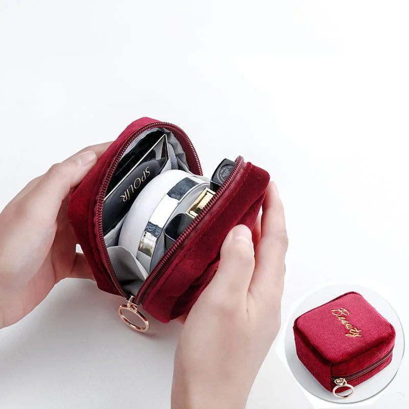 Velvet Embroidery Cosmetic Bag Sanitary Pad Pouches Portable Durable Makeup Lipstick Data Cables Organizer Toiletry Beauty Case