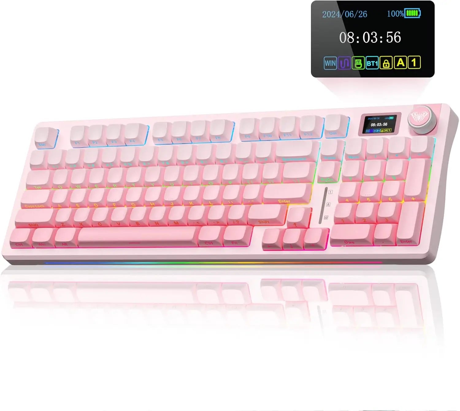 AULA S98pro Wireless Gaming Keyboard BT/USB-C/2.4G PBT Keycaps RGB Hot-swap Esports Mechanical Keyboard with Multi-function Knob