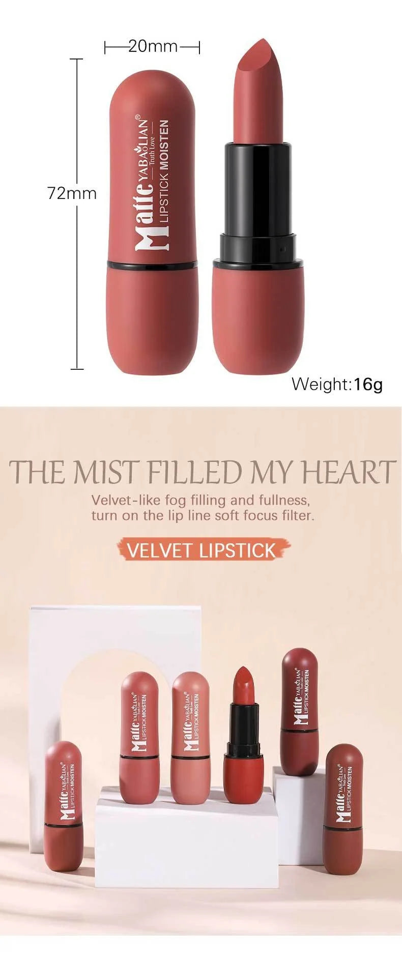 6 Colors Sexy Matte Lipstick Waterproof Long Lasting Color Rendering Non-stick Nude Brown Lipstick Pencil Woman Makeup Cosmetics