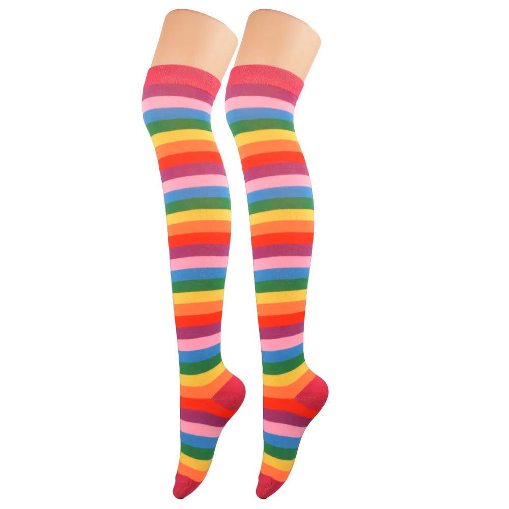 Red Rainbow Socks Rainbow Stripe Long Cross Knee Socks European and American Extended Edition