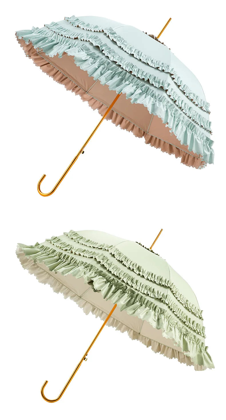Straight Parasol  Umbrella Colored Glue Sunscreen Umbrellas Lace Double Layer Lace Princess Loilta Long-handled Umbrella Gifts