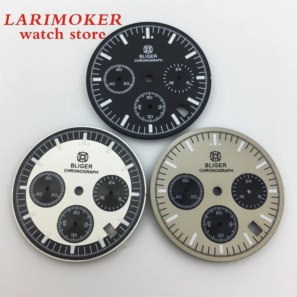 BLIGER 31.5mm 6-pin dial quartz movement Watch dial with VK63 Watch hands C3 green glow-in-the-dark with VK63 movement