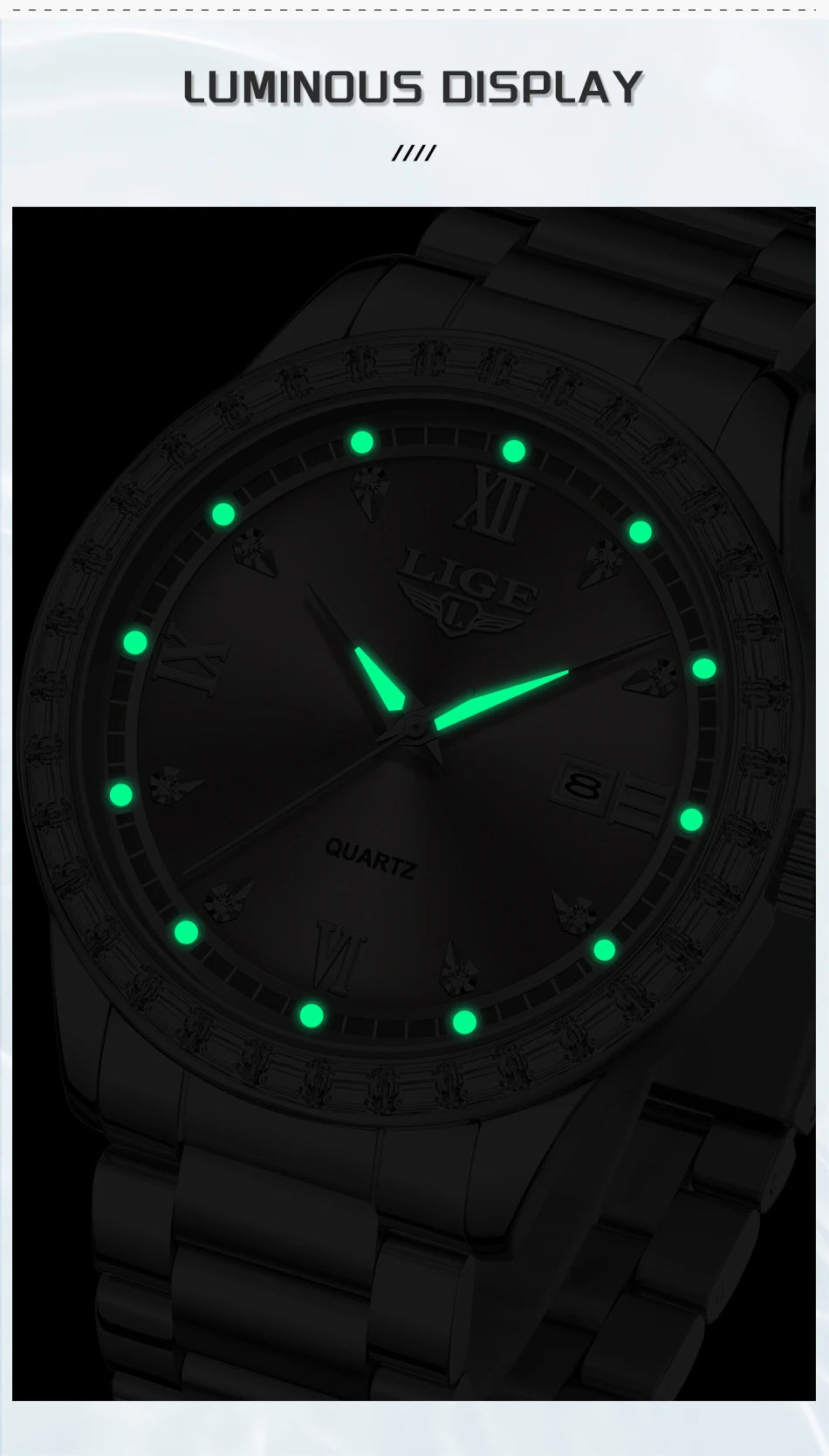 LIGE Creative Diamond Design Watch Women Waterproof Stainless Steel Luminous Ladies Watches Simple Elegant Quartz Wristwatch