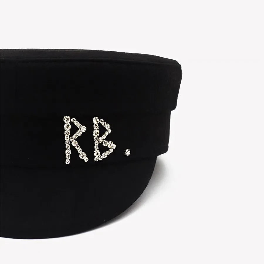 Designer Brand Wool Newsboy caps Women Diamond Letter Flat Top Cap Solid Color Militray Hat Fashion Streetwear Navy Hat