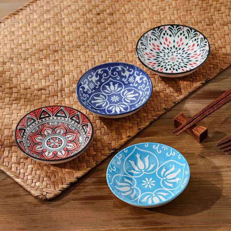 【HGPA】Ceramic Condiment Dishes, Bohemian Style Plates, Sauce Dishes, Suitable For Kitchens, Restaurants, Sushi Shops