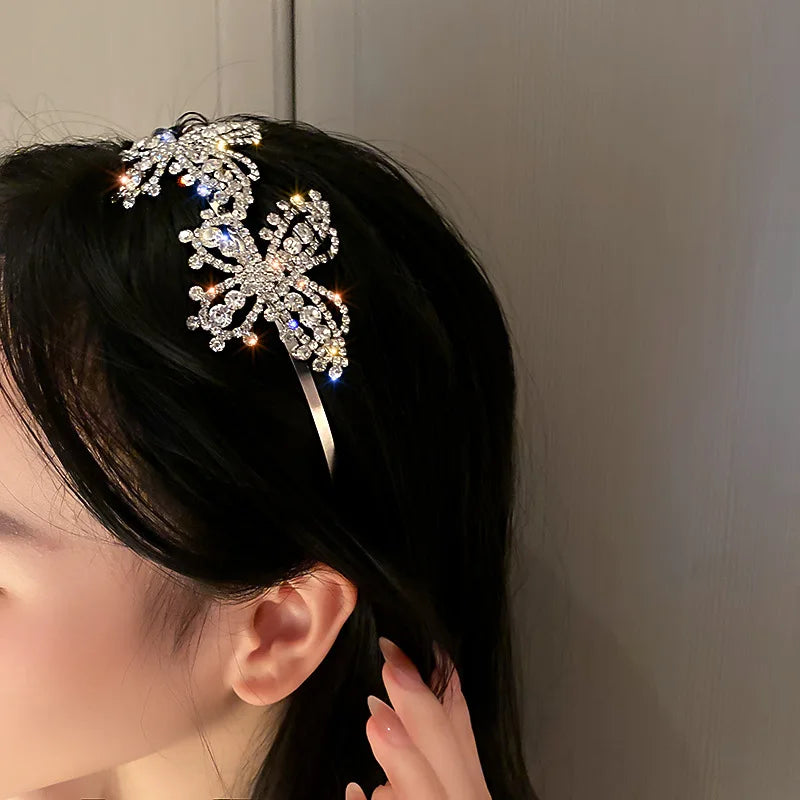 DREJEW Butterfly Hairbands for Women Rhinestone Crystal Long Tassel Chain Headband Simulated Pearl Headwear Hair Accessories